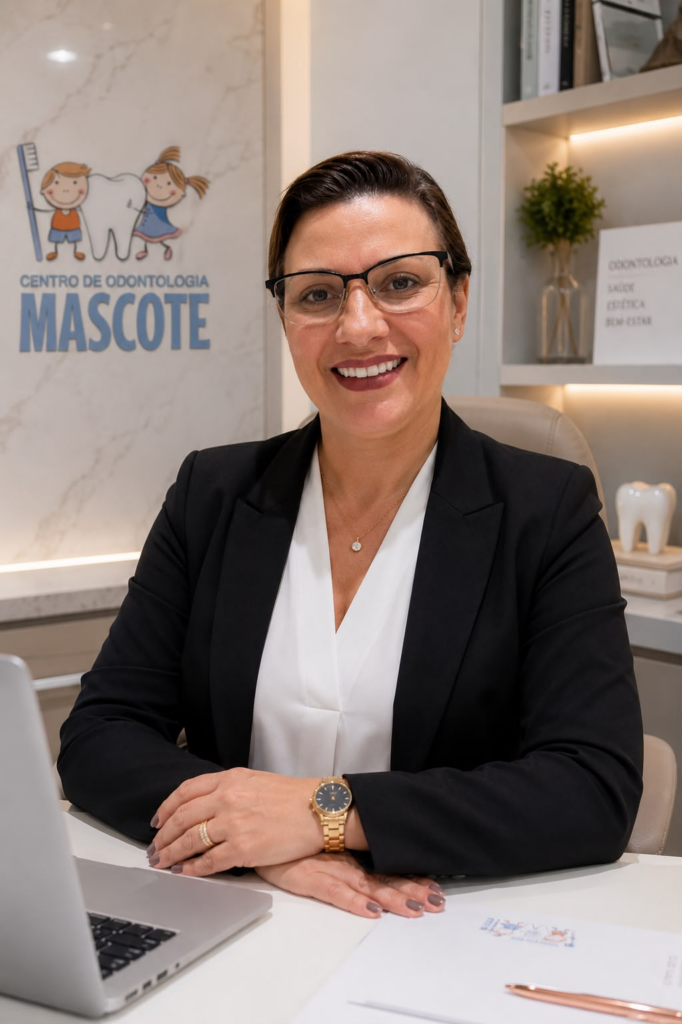 Dra. Gabriela S. Silva no consultório da Odontologia Mascote