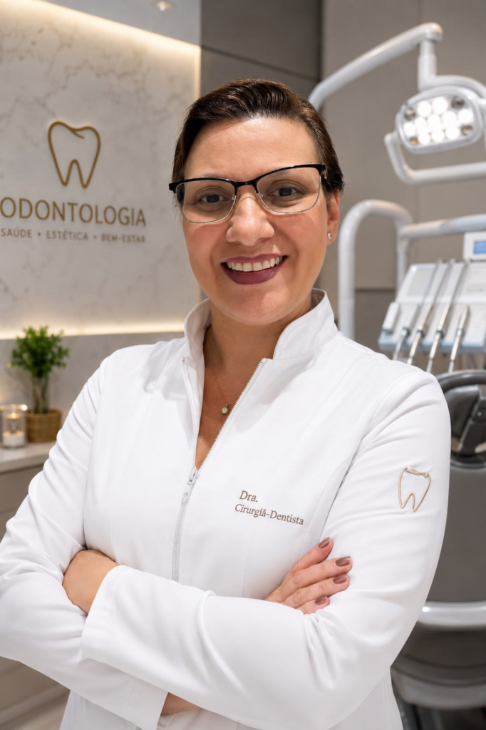 Dra. Gabriela S. Silva no consultório da Odontologia Mascote